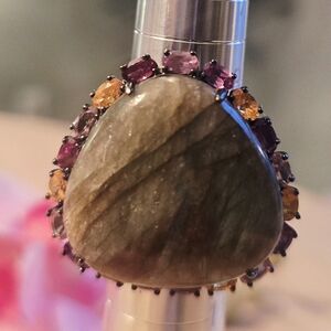 Rarities Carol Brodie Labradorite & Colorful Tourmaline Statent Ring-HUGE!!!